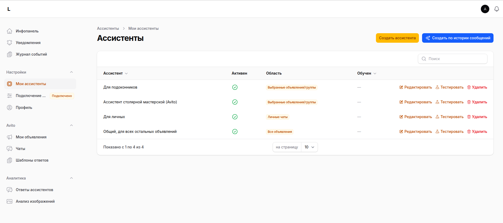CRM mini для Avito с ИИ-ассистентами